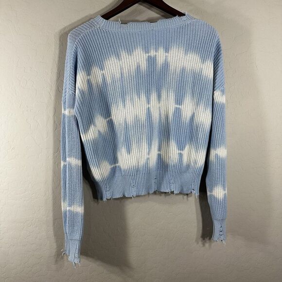 Le Lis Women's Sweater Blue Tie Dye Distressed Beach Crew Neck Pullover Size L - Picture 3 of 8